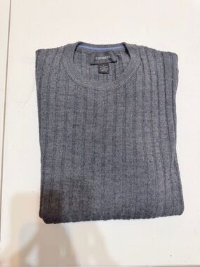 Express Men’s Ribbed Crewneck Sweater - Charcoal Gray